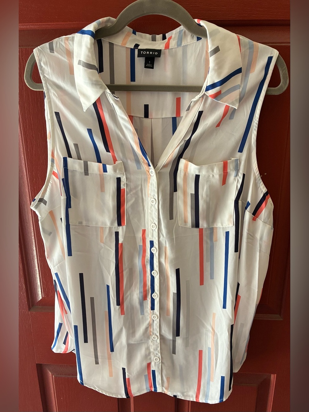 Torrid Sleeveless Button Front Geometric Print Blouse White Multicolor Size 1
